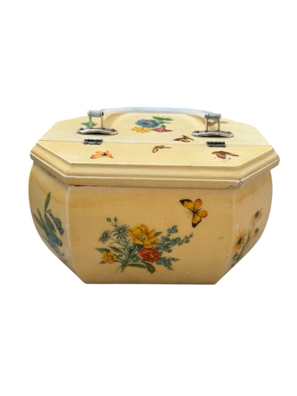 Vintage CottageCore Floral Decoupage Box- Purse with Lucite Handle - Picture 4 of 5